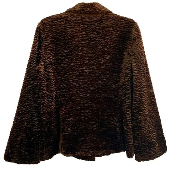 INC Faux Fur Curly Lamb Jacket Chocolate Brown Women's Medium Mob Wife Vegan - Picture 3 of 13
